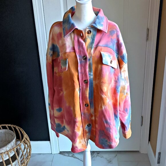 NWT! EASEL PILCRO Multi COLOR TIE DYE BUTTON DOWN SHACKET - Picture 1 of 7